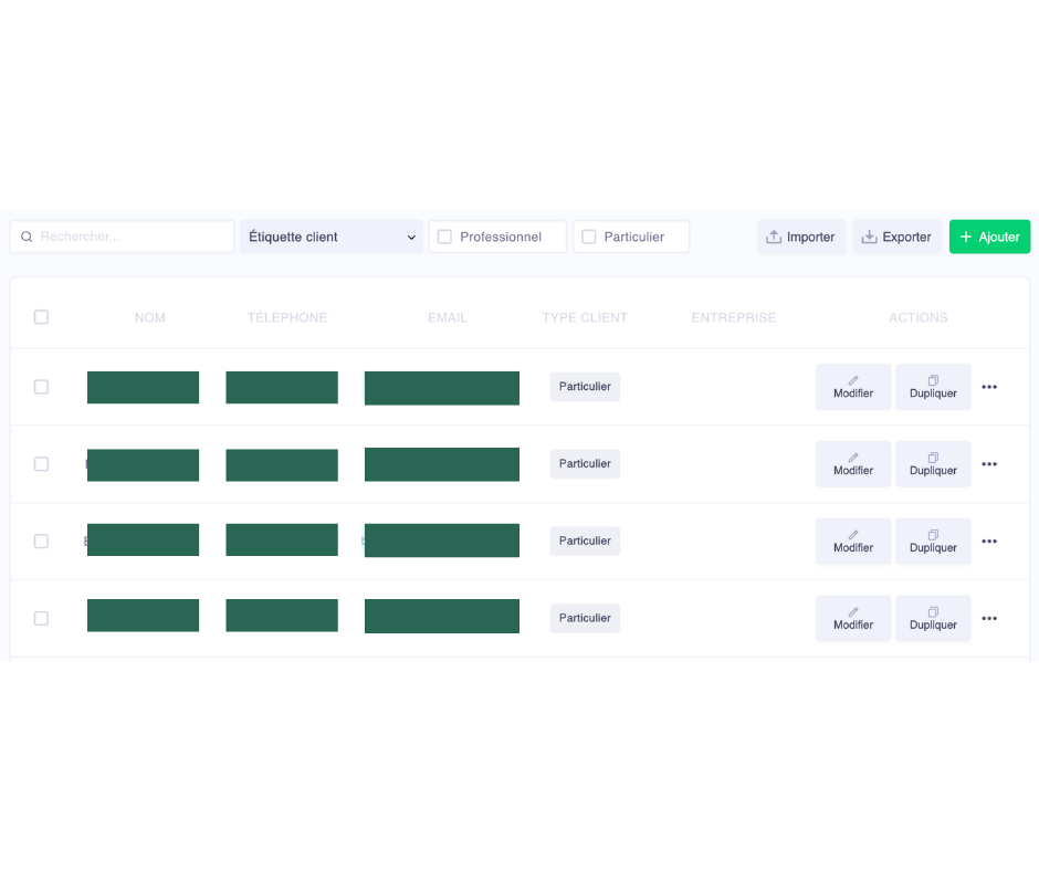 capture d'écran fichier clients